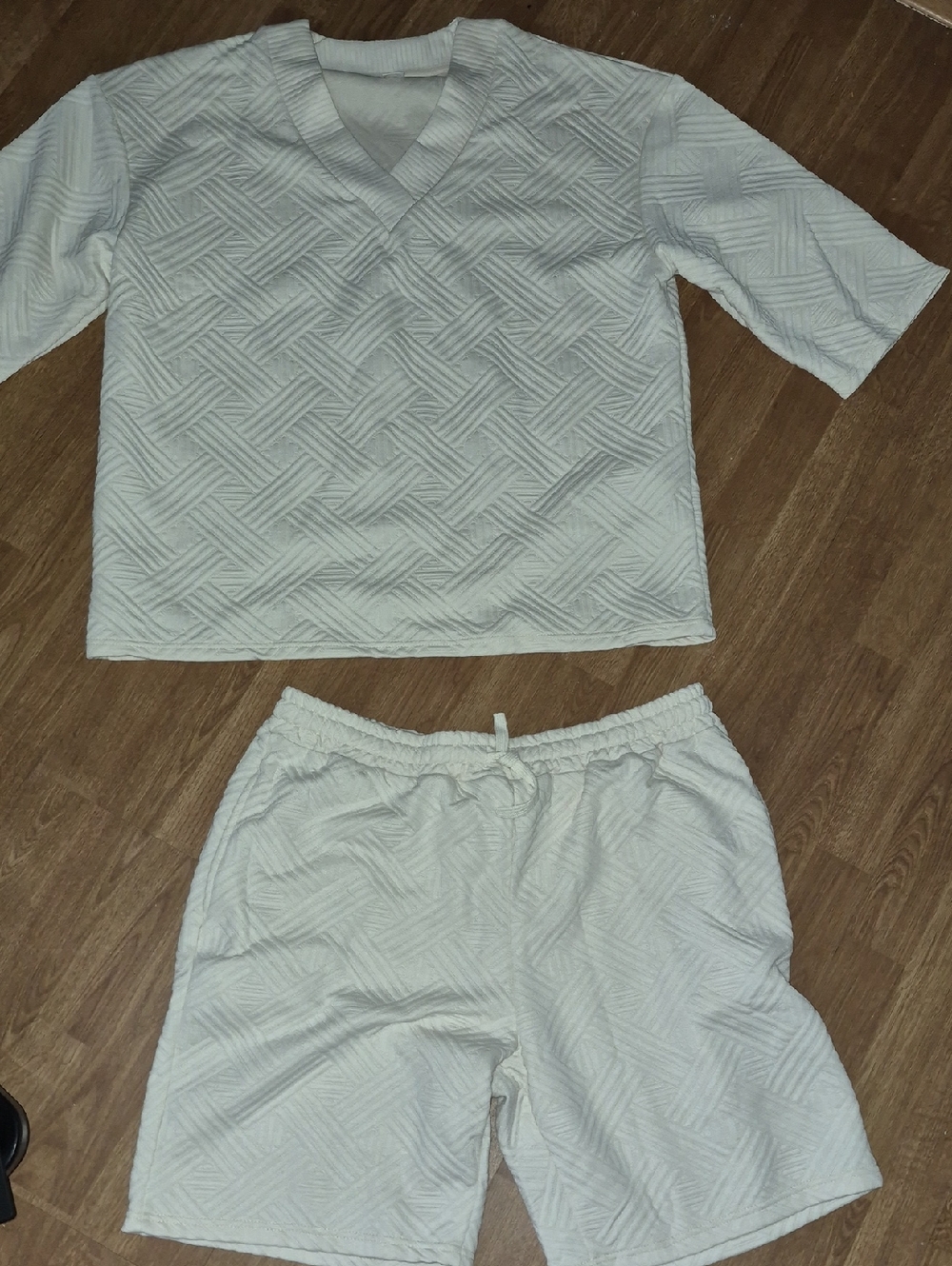 Textured Cream Two-Piece Loungewear Set 3x